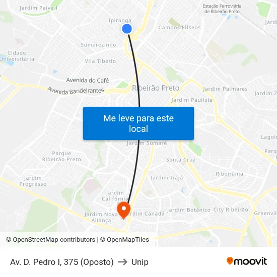Av. D. Pedro I, 375 (Oposto) to Unip map