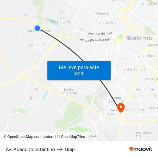 Av. Abade Constantino to Unip map