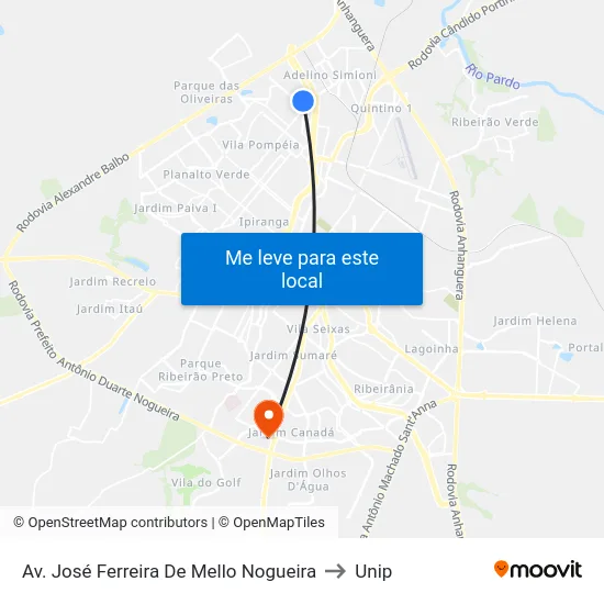 Av. José Ferreira De Mello Nogueira to Unip map