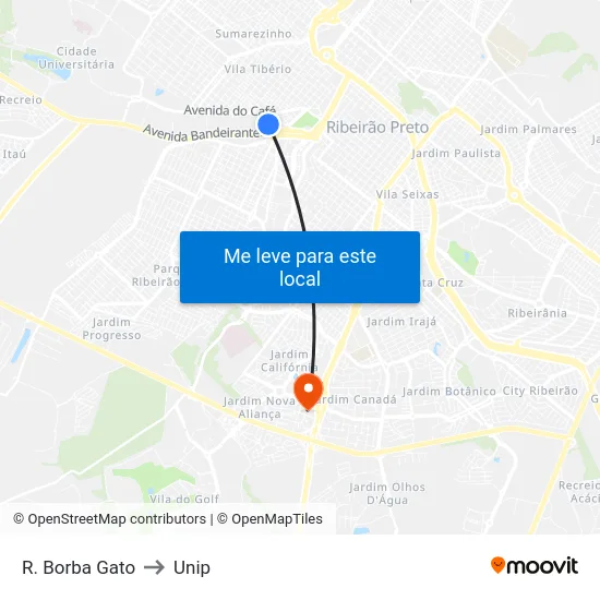 R. Borba Gato to Unip map