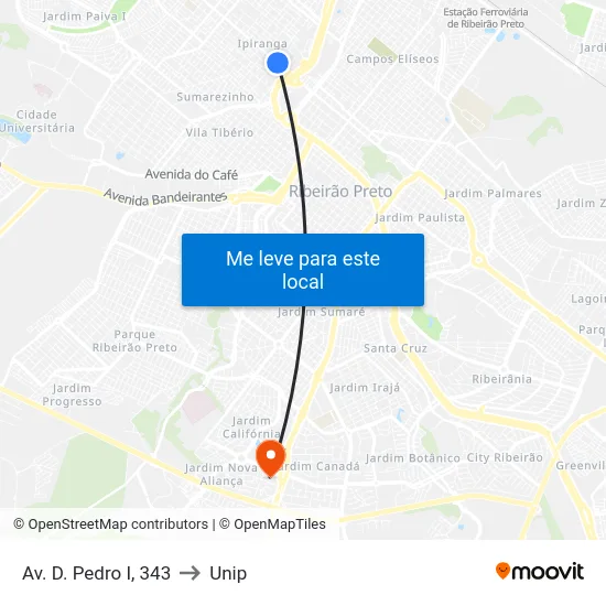 Av. D. Pedro I, 343 to Unip map