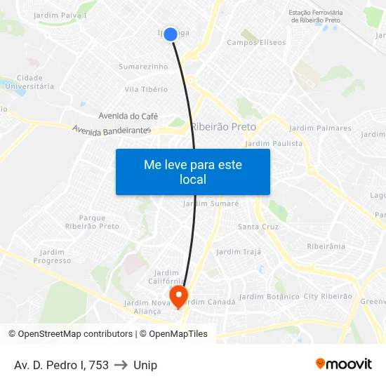 Av. D. Pedro I, 753 to Unip map