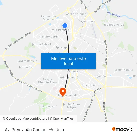 Av. Pres. João Goulart to Unip map
