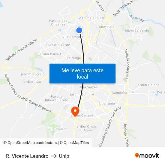 R. Vicente Leandro to Unip map