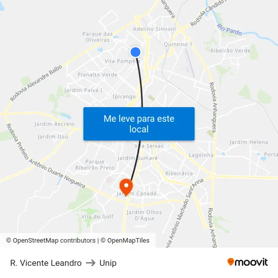 R. Vicente Leandro to Unip map