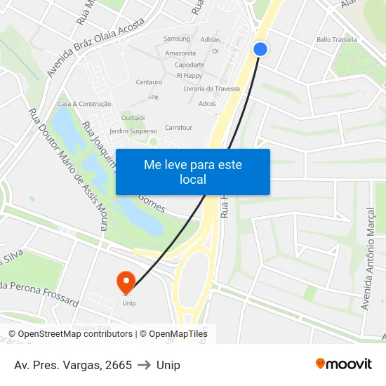 Av. Pres. Vargas, 2665 to Unip map
