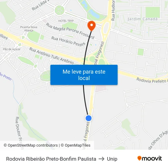 Rodovia Ribeirão Preto-Bonfim Paulista to Unip map