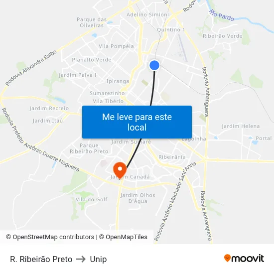R. Ribeirão Preto to Unip map