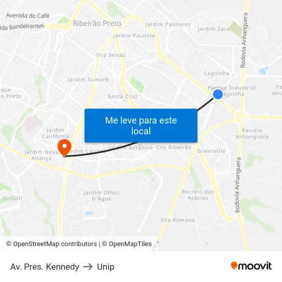 Av. Pres. Kennedy to Unip map