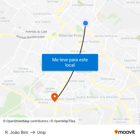 R. João Bim to Unip map
