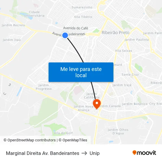 Marginal Direita Av. Bandeirantes to Unip map