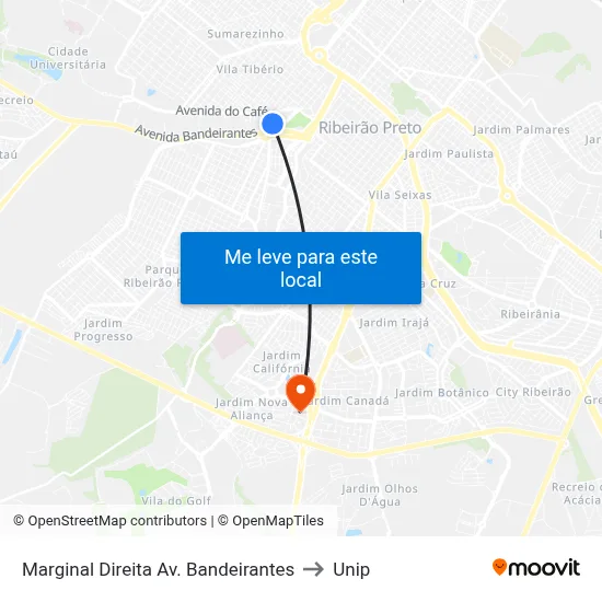 Marginal Direita Av. Bandeirantes to Unip map