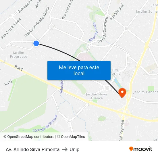 Av. Arlindo Silva Pimenta to Unip map