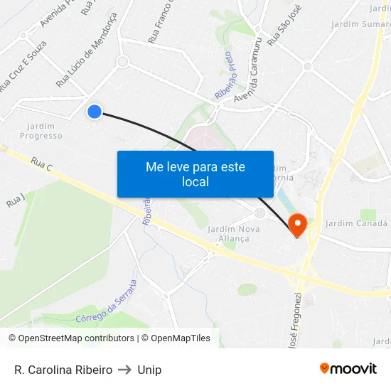 R. Carolina Ribeiro to Unip map