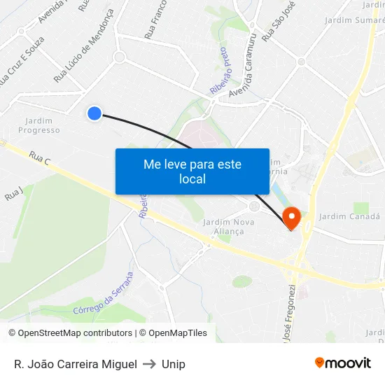 R. João Carreira Miguel to Unip map