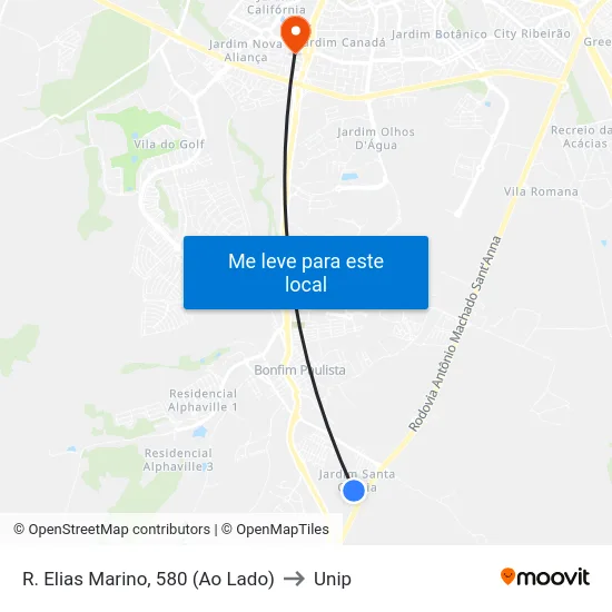 R. Elias Marino, 580 (Ao Lado) to Unip map