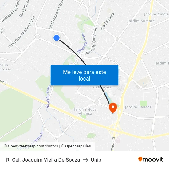 R. Cel. Joaquim Vieira De Souza to Unip map