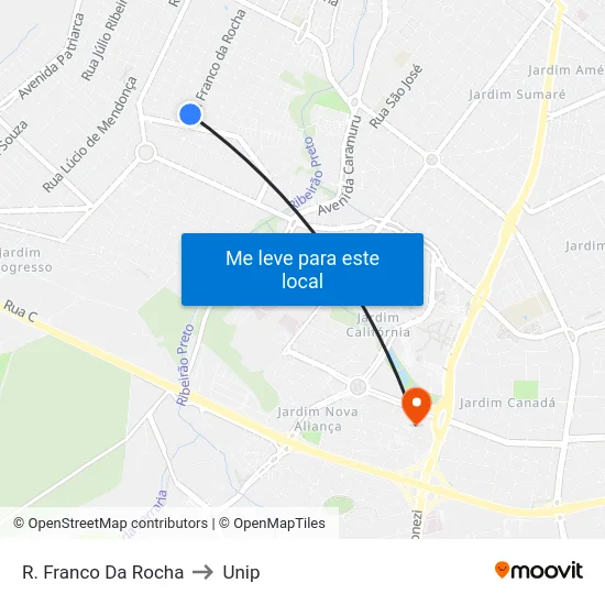 R. Franco Da Rocha to Unip map