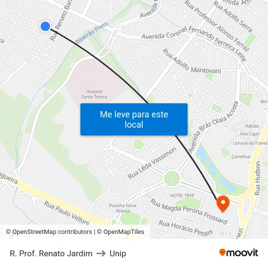 R. Prof. Renato Jardim to Unip map