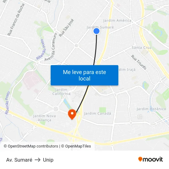 Av. Sumaré to Unip map