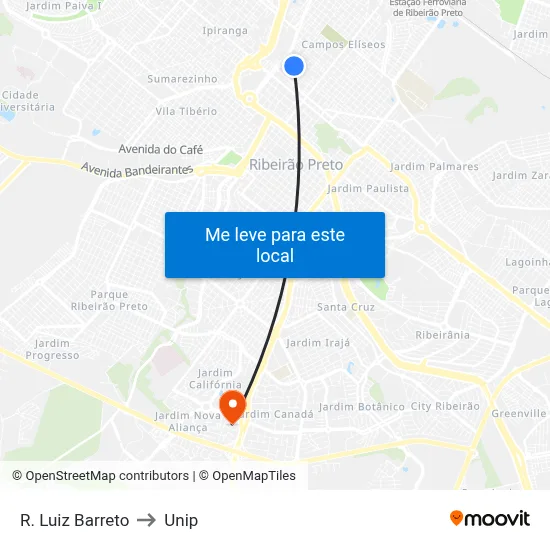 R. Luiz Barreto to Unip map