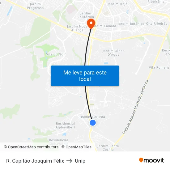 R. Capitão Joaquim Félix to Unip map