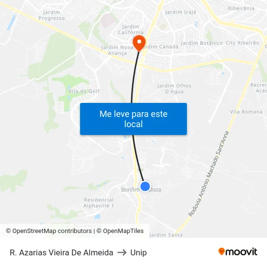 R. Azarias Vieira De Almeida to Unip map