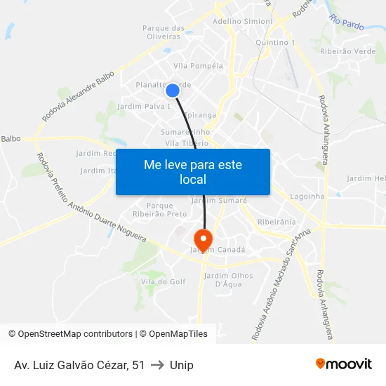 Av. Luiz Galvão Cézar, 51 to Unip map
