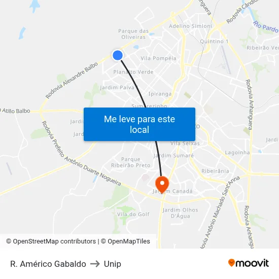 R. Américo Gabaldo to Unip map