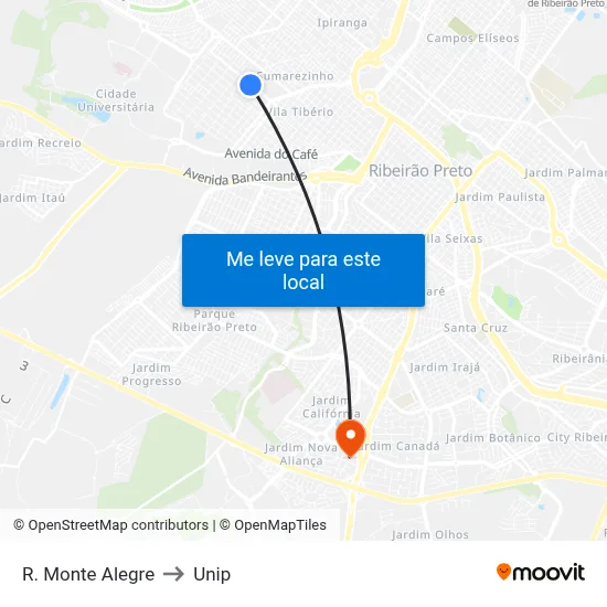 R. Monte Alegre to Unip map
