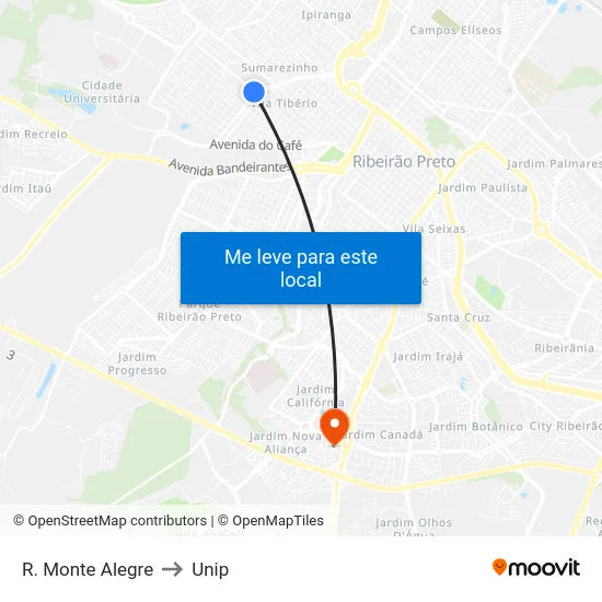 R. Monte Alegre to Unip map