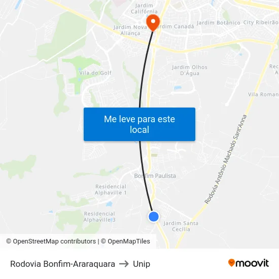 Rodovia Bonfim-Araraquara to Unip map