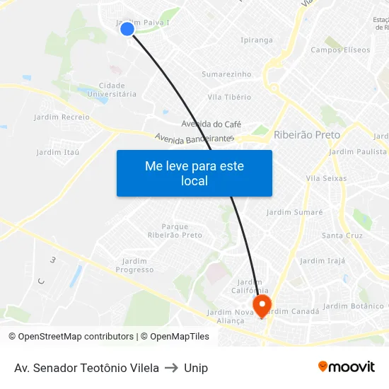 Av. Senador Teotônio Vilela to Unip map