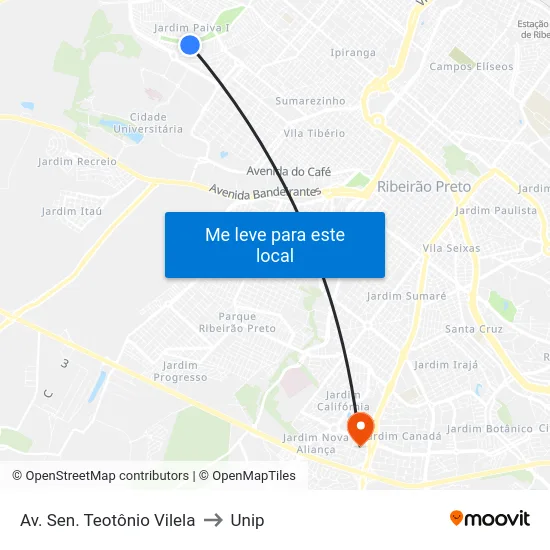 Av. Sen. Teotônio Vilela to Unip map