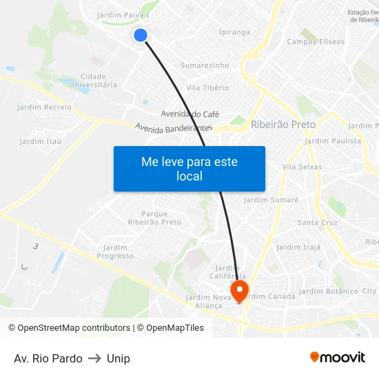 Av. Rio Pardo to Unip map