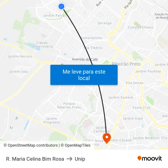 R. Maria Celina Bim Rosa to Unip map