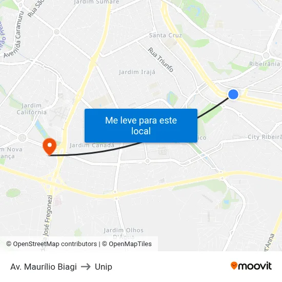 Av. Maurílio Biagi to Unip map