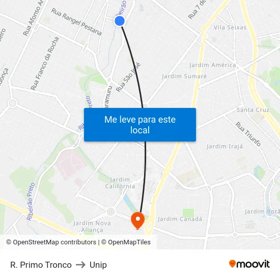 R. Primo Tronco to Unip map