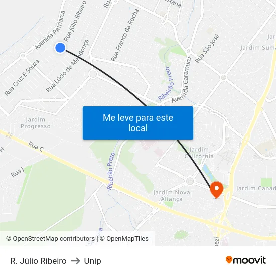 R. Júlio Ribeiro to Unip map