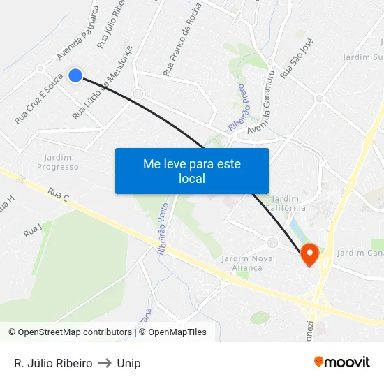R. Júlio Ribeiro to Unip map