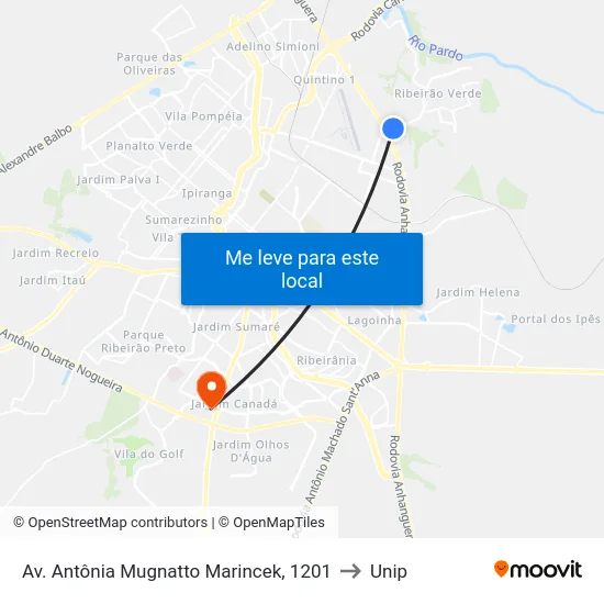 Av. Antônia Mugnatto Marincek, 1201 to Unip map