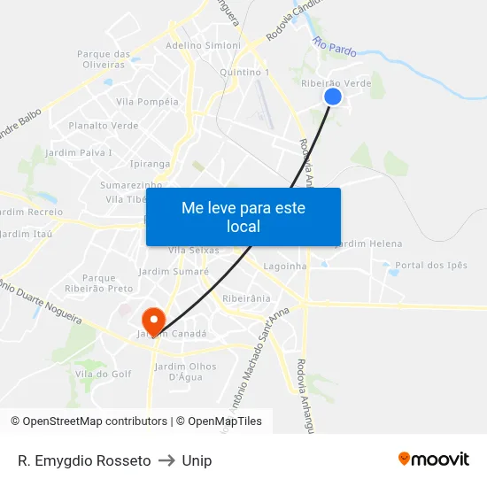 R. Emygdio Rosseto to Unip map