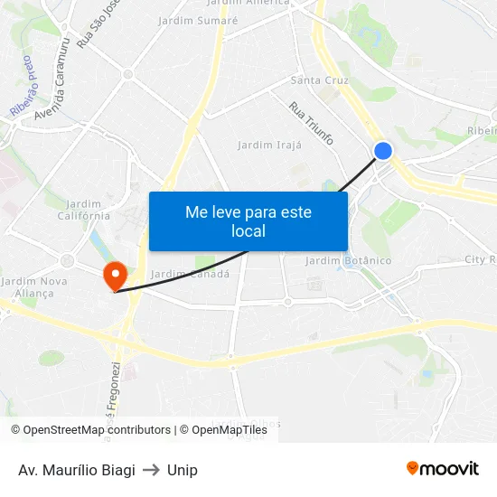 Av. Maurílio Biagi to Unip map