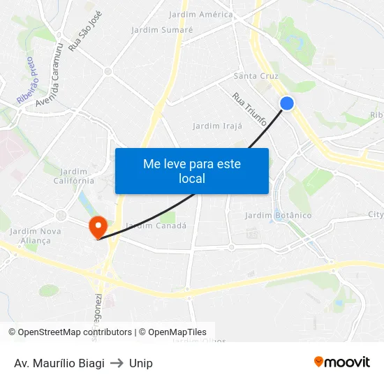 Av. Maurílio Biagi to Unip map