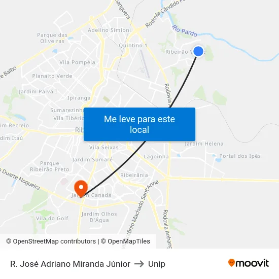 R. José Adriano Miranda Júnior to Unip map