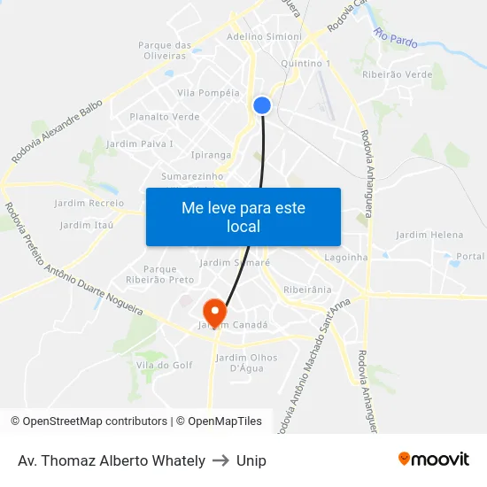 Av. Thomaz Alberto Whately to Unip map