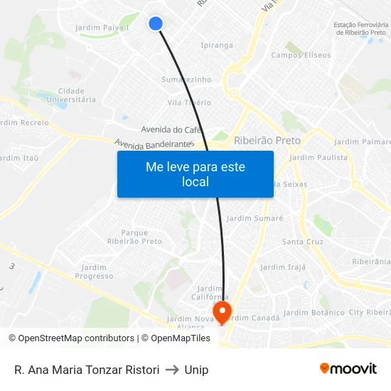 R. Ana Maria Tonzar Ristori to Unip map