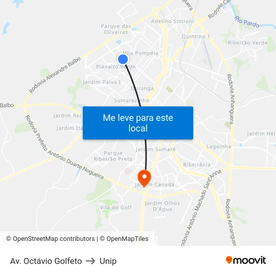 Av. Octávio Golfeto to Unip map