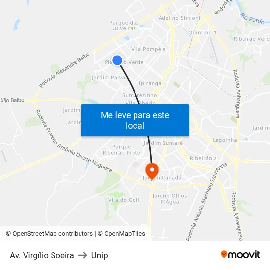 Av. Virgílio Soeira to Unip map