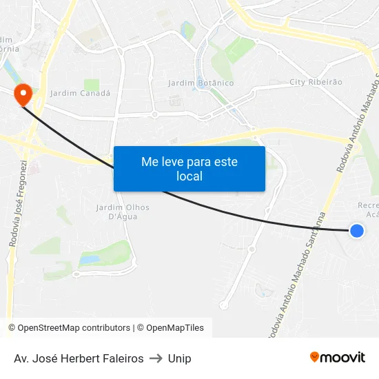 Av. José Herbert Faleiros to Unip map